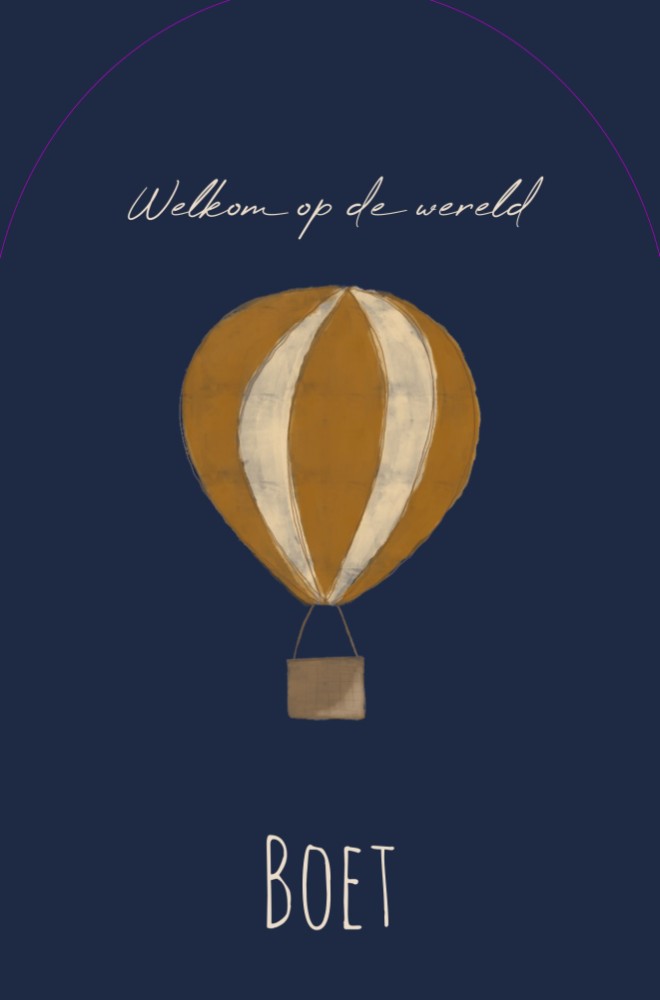 Geboortekaartje luchtballon 114x171 in een halve boogvorm